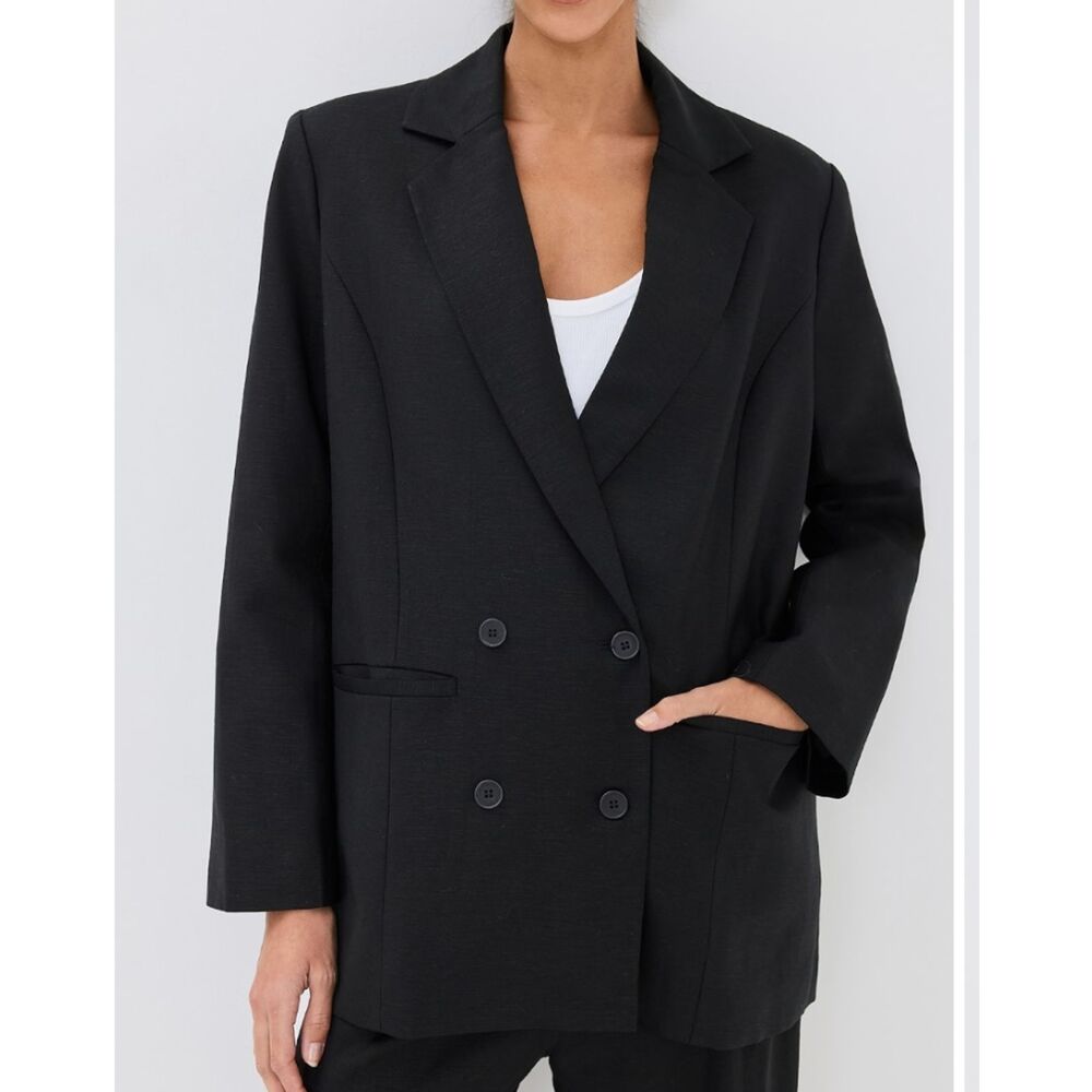 Lioness La Quinta Black Linen Blend Double Breasted Blazer Size Small NWOT